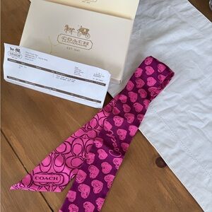 Vintage Coach Pink & Magenta Signature Pattern Silk Scarf Twilly